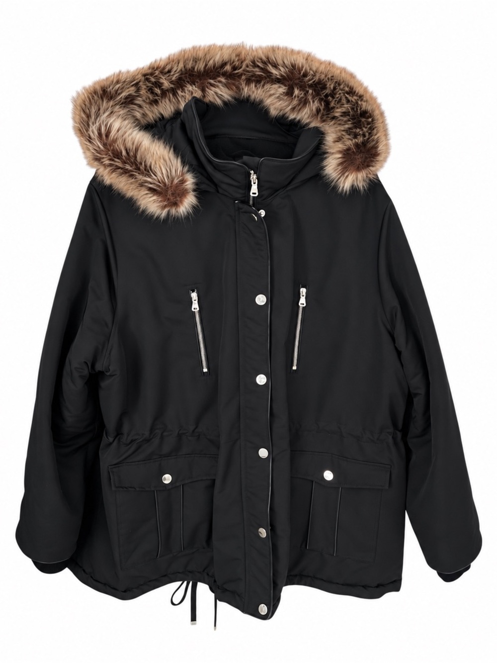 Black Faux-Fur Hood Parka Coat Jacket - Women size 30W, 5X